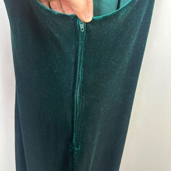 Vintage emerald green velour high thigh slit strappy back maxi dress - Picture 6 of 10